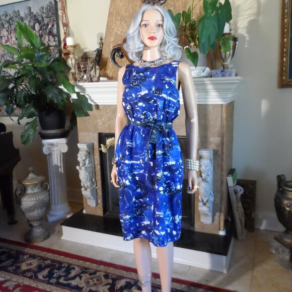 Marni Blue Abstract Print Sleeveless Cotton Dress Size IT 38- US 2 - Picture 1 of 16